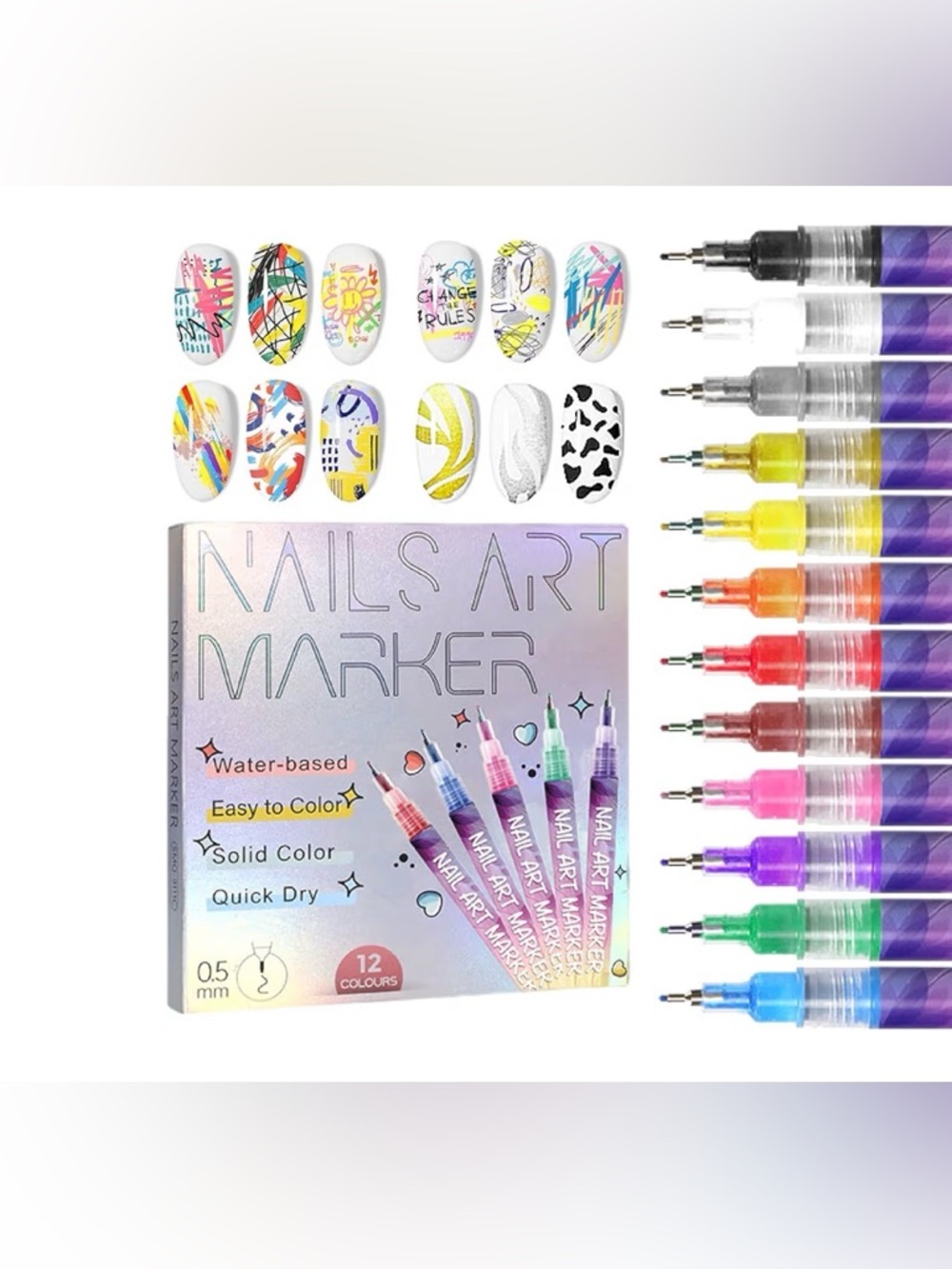 12-Pack Nail Art Marker Pen Set - Multicolor